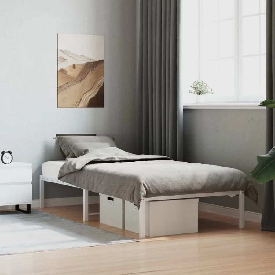Cadre de lit métal sans matelas blanc 90x200 cm