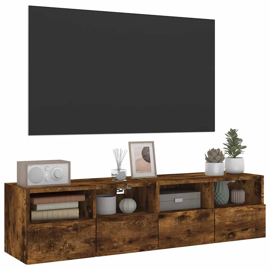 Meubles TV muraux 2 pcs chêne fumé 60x30x30cm bois d'ingénierie - 6