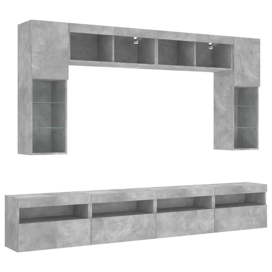 Ensemble de meubles TV muraux 8 pcs et lumières LED gris béton - 3