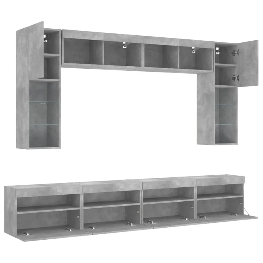 Ensemble de meubles TV muraux 8 pcs et lumières LED gris béton - 6