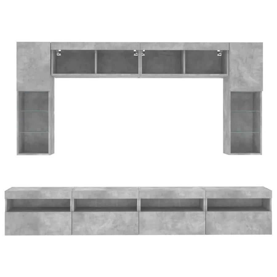 Ensemble de meubles TV muraux 8 pcs et lumières LED gris béton - 7