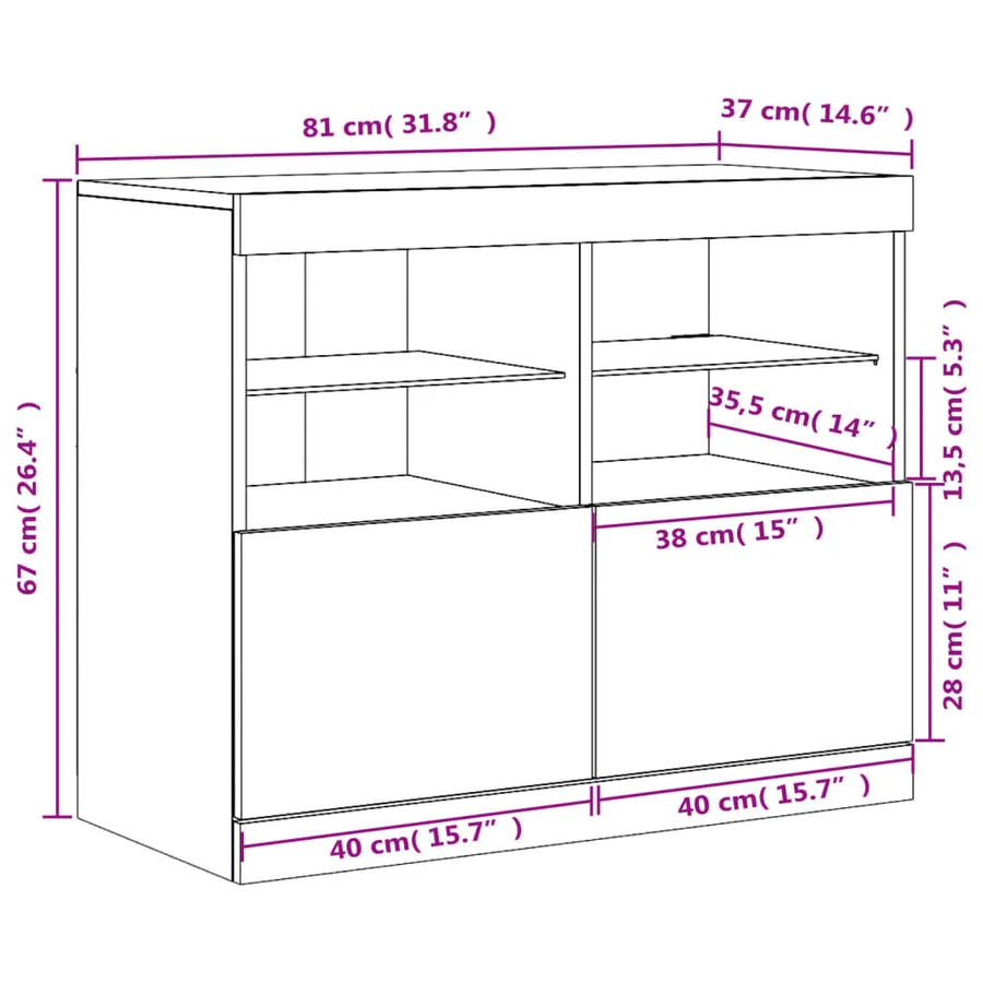 Buffet avec lumières LED chêne fumé 81x37x67 cm - 15