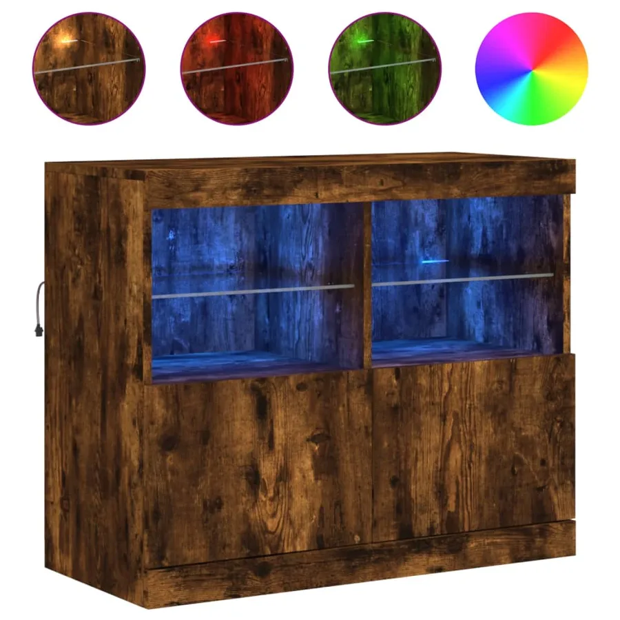 Buffet avec lumières LED chêne fumé 81x37x67 cm - 2