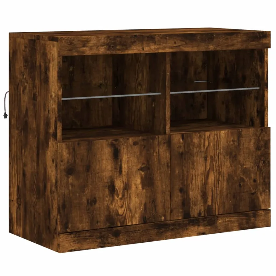 Buffet avec lumières LED chêne fumé 81x37x67 cm - 3
