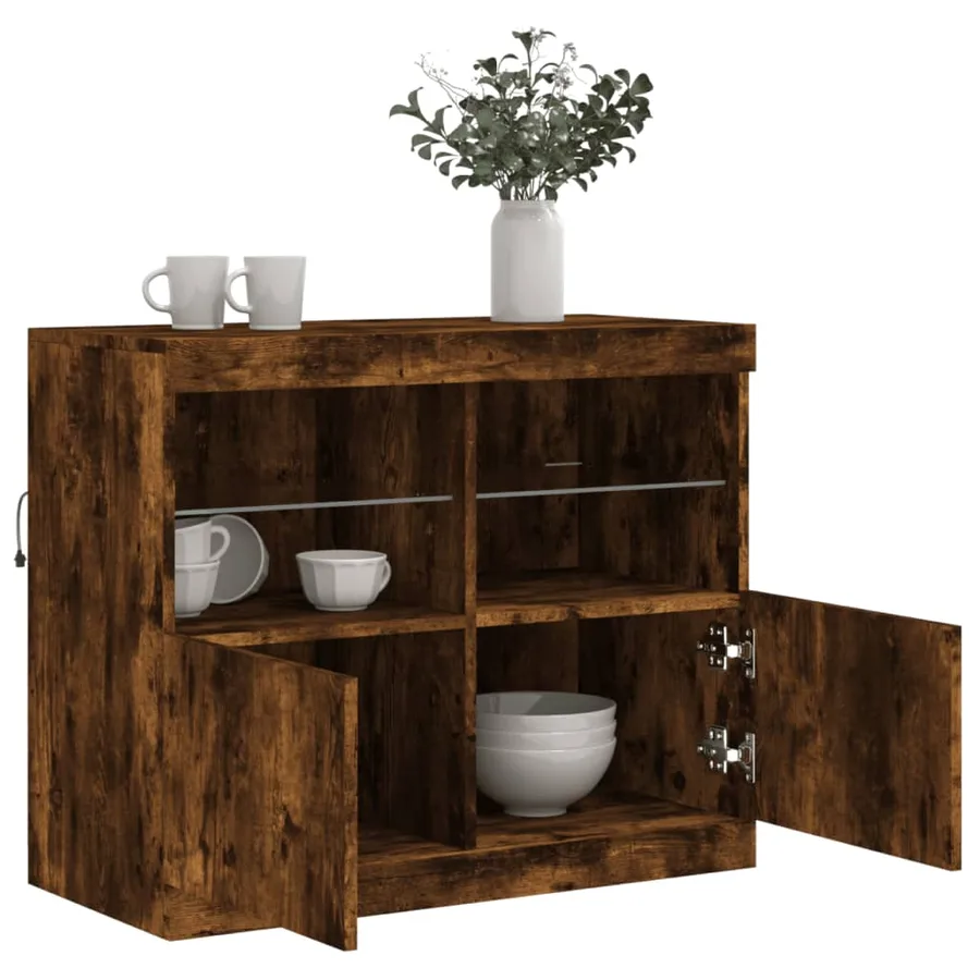 Buffet avec lumières LED chêne fumé 81x37x67 cm - 5