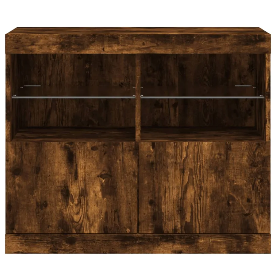 Buffet avec lumières LED chêne fumé 81x37x67 cm - 6