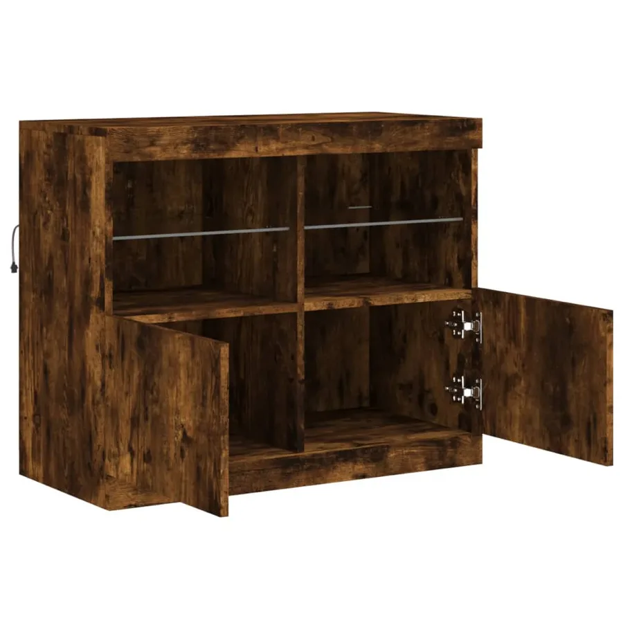 Buffet avec lumières LED chêne fumé 81x37x67 cm - 7