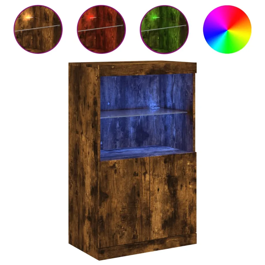 Buffet avec lumières LED chêne fumé 60,5x37x100 cm - 2