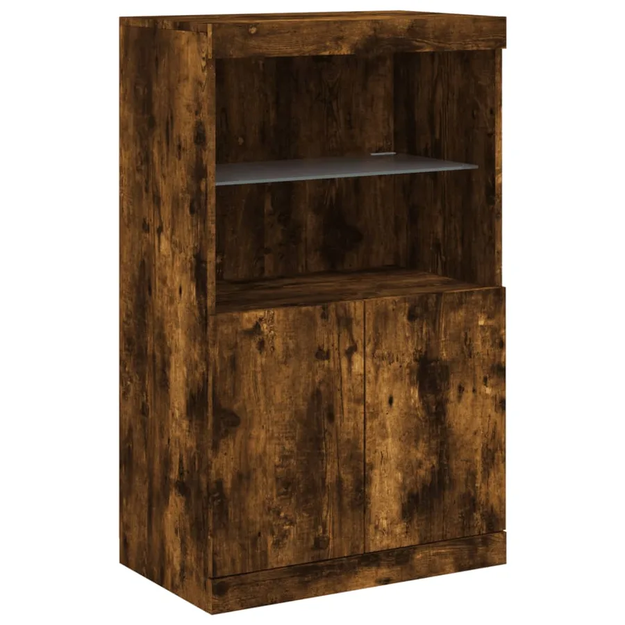 Buffet avec lumières LED chêne fumé 60,5x37x100 cm - 3