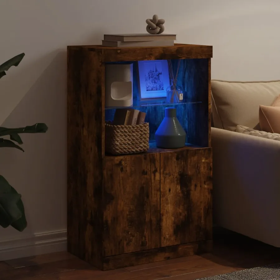 Buffet avec lumières LED chêne fumé 60,5x37x100 cm - 4