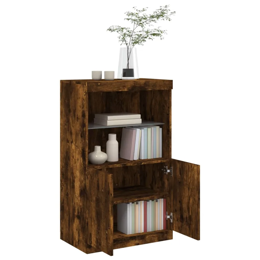 Buffet avec lumières LED chêne fumé 60,5x37x100 cm - 5