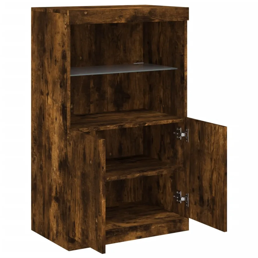Buffet avec lumières LED chêne fumé 60,5x37x100 cm - 7