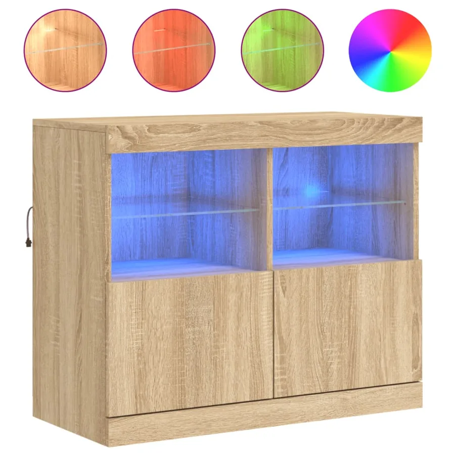 Buffet avec lumières LED chêne sonoma 81x37x67 cm - 2