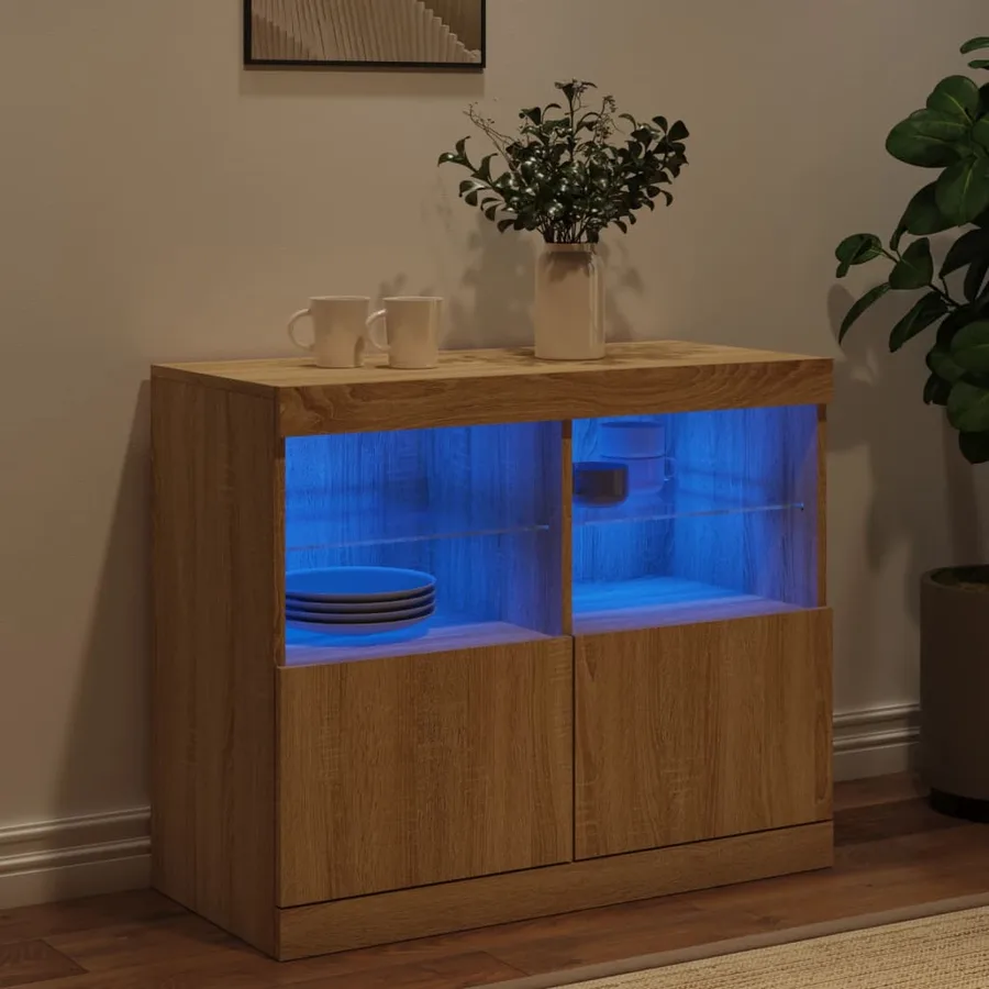 Buffet avec lumières LED chêne sonoma 81x37x67 cm - 4