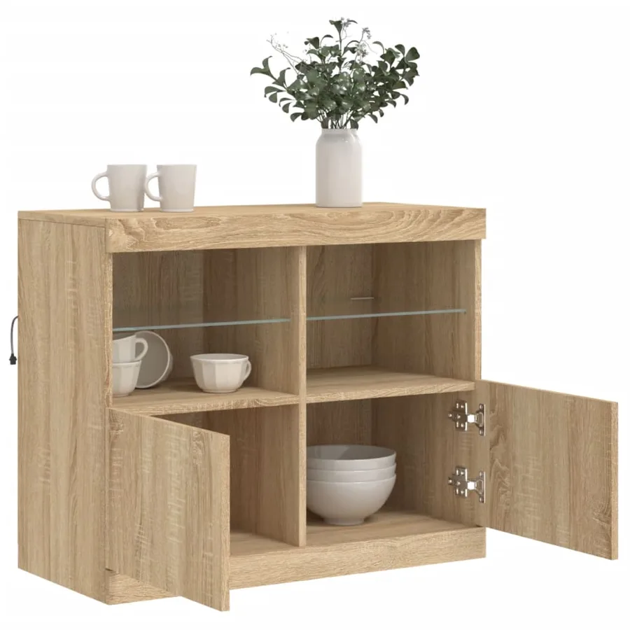 Buffet avec lumières LED chêne sonoma 81x37x67 cm - 5