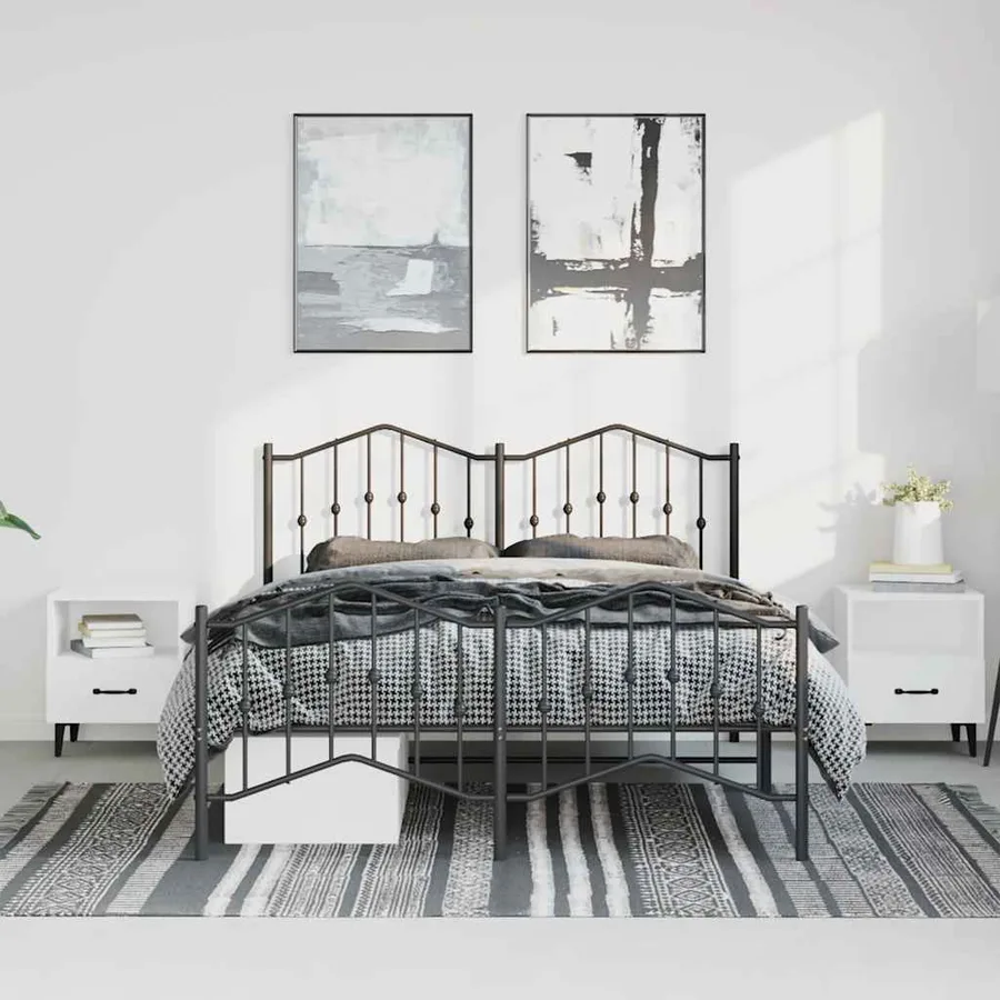 Cadre de lit métal sans matelas avec pied de lit noir 135x190cm - 3