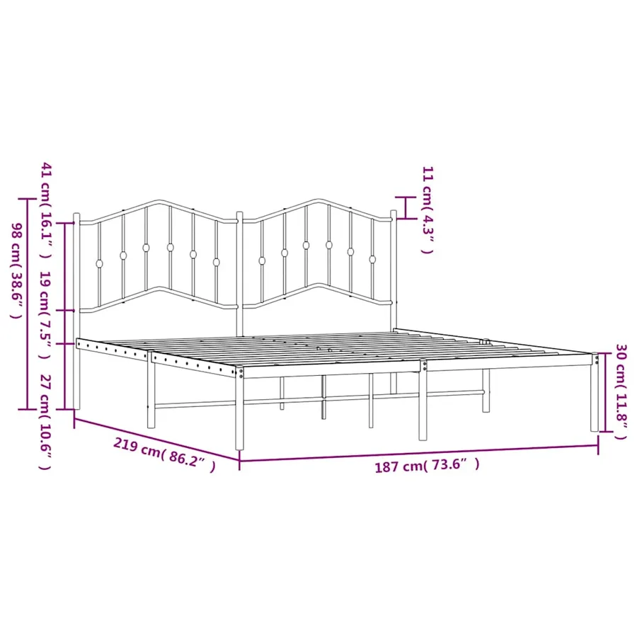 Cadre de lit métal sans matelas avec tête de lit noir 183x213cm - 10