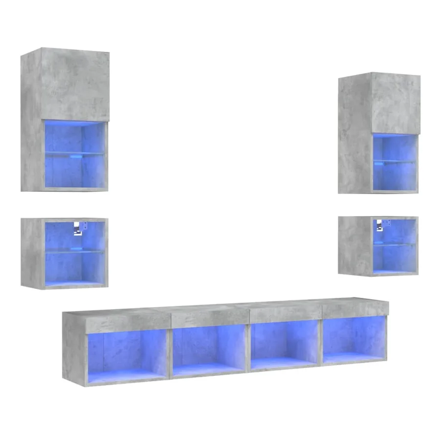 Unités murales TV avec LED 8 pcs gris béton bois d'ingénierie - 2