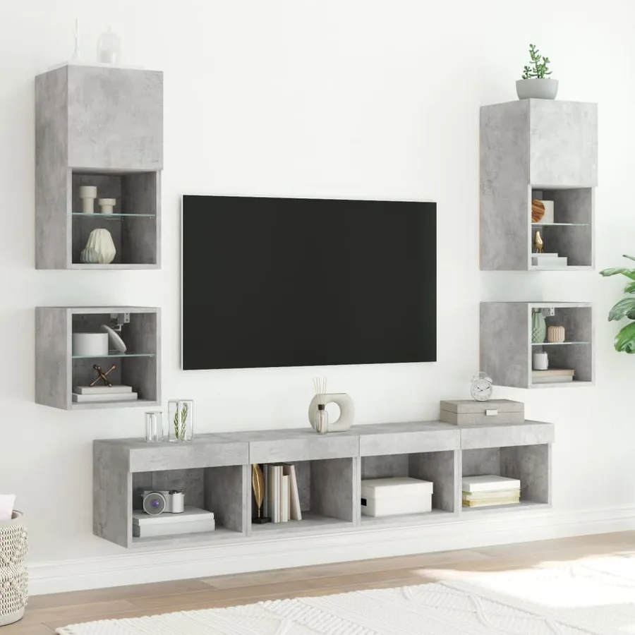 Unités murales TV avec LED 8 pcs gris béton bois d'ingénierie - 3