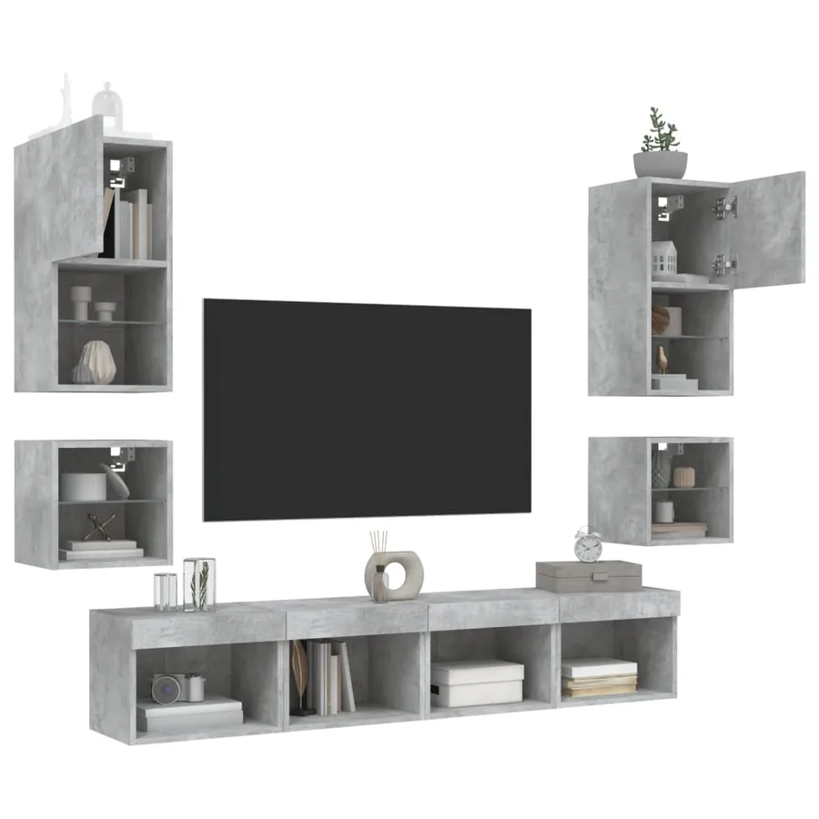 Unités murales TV avec LED 8 pcs gris béton bois d'ingénierie - 4