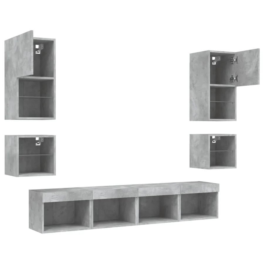 Unités murales TV avec LED 8 pcs gris béton bois d'ingénierie - 5