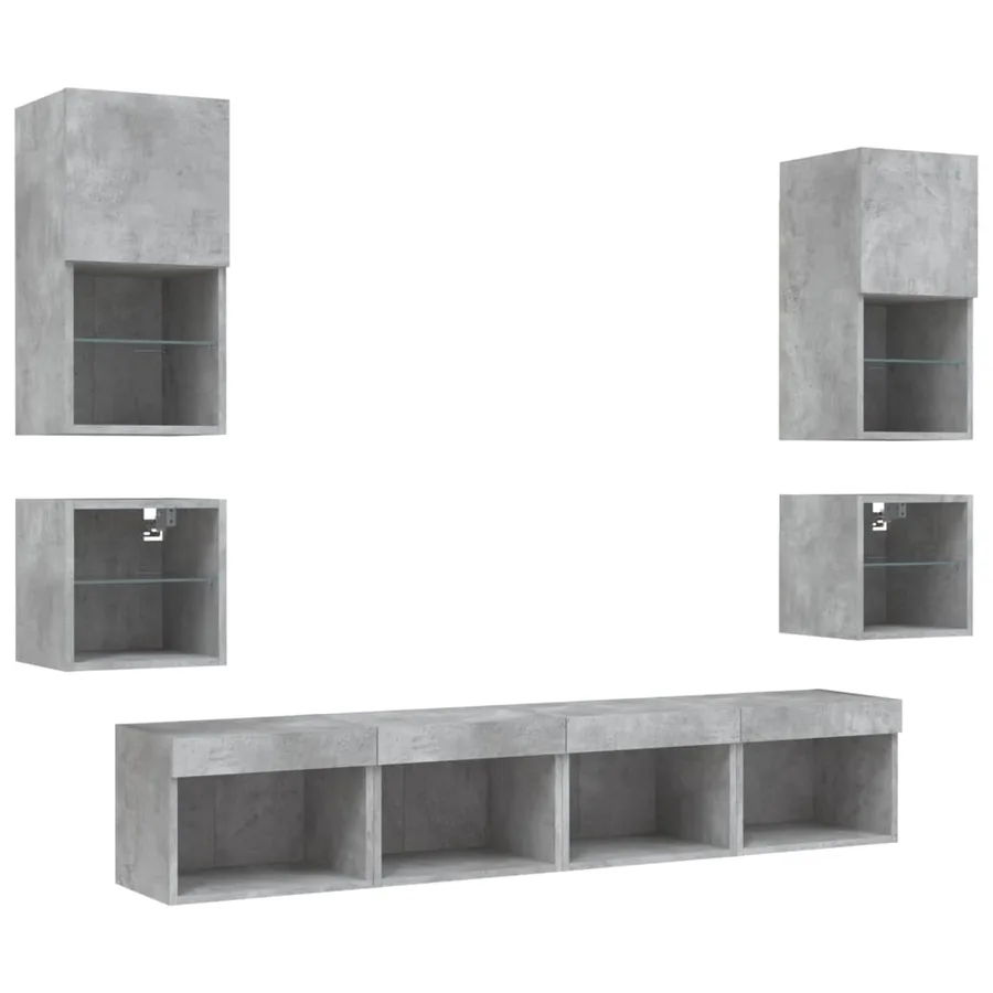 Unités murales TV avec LED 8 pcs gris béton bois d'ingénierie - 6