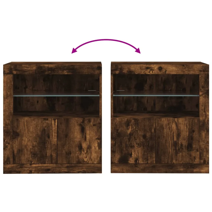 Buffet avec lumières LED chêne fumé 60,5x37x67 cm - 10