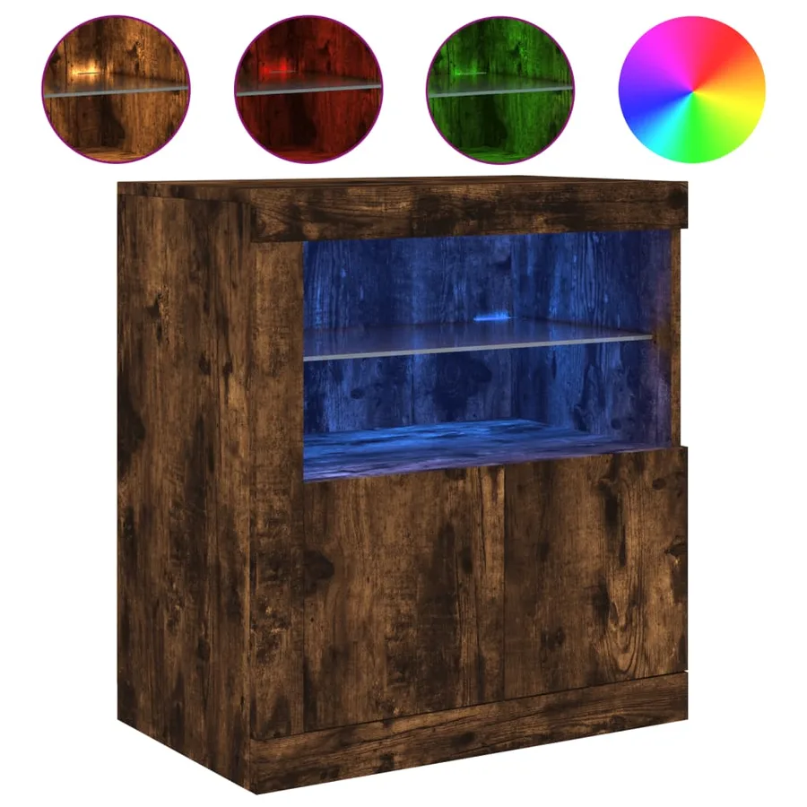 Buffet avec lumières LED chêne fumé 60,5x37x67 cm - 2