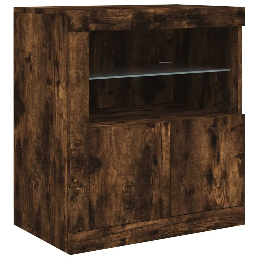 Buffet avec lumières LED chêne fumé 60,5x37x67 cm - 3