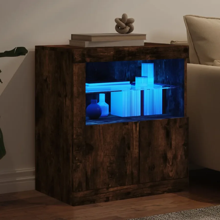 Buffet avec lumières LED chêne fumé 60,5x37x67 cm - 4