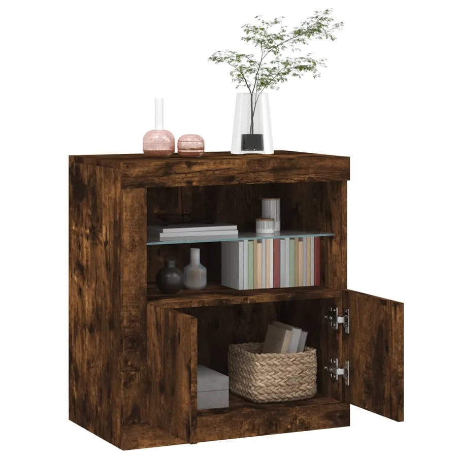 Buffet avec lumières LED chêne fumé 60,5x37x67 cm - 5