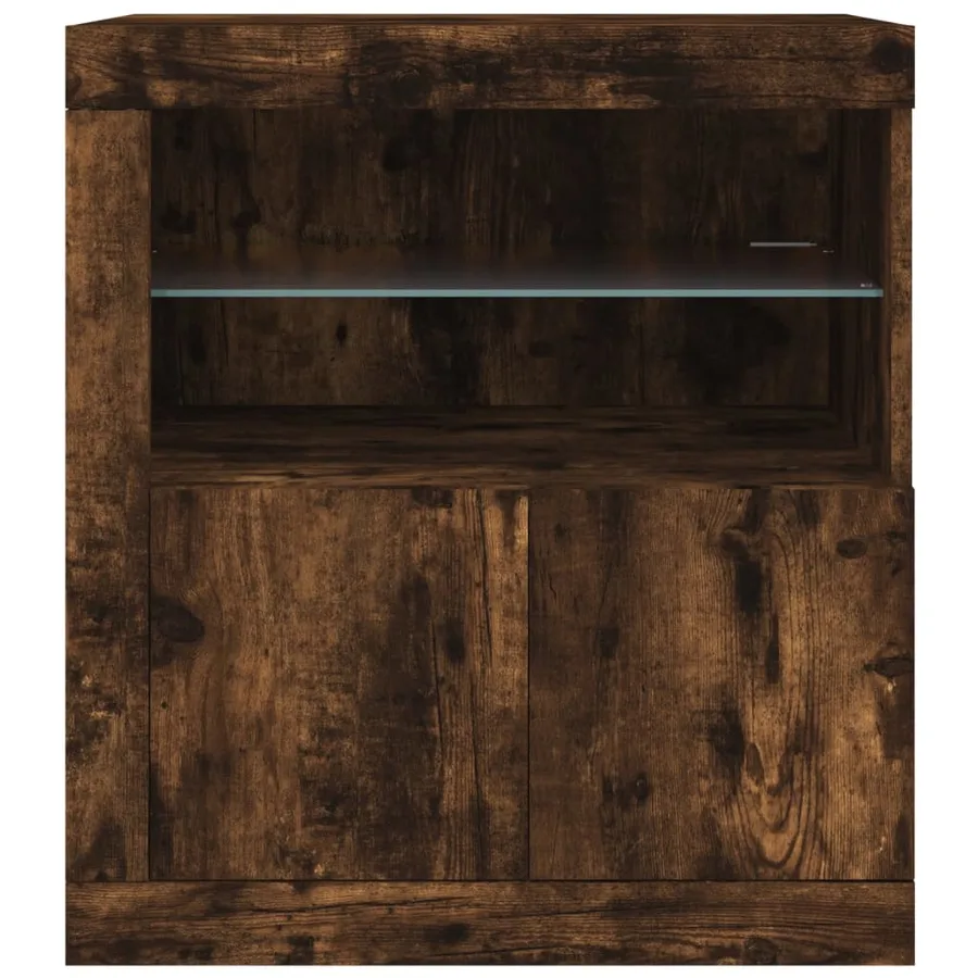 Buffet avec lumières LED chêne fumé 60,5x37x67 cm - 6