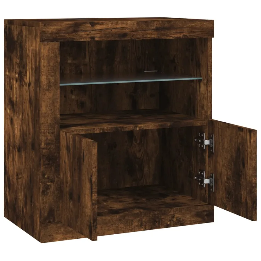 Buffet avec lumières LED chêne fumé 60,5x37x67 cm - 7