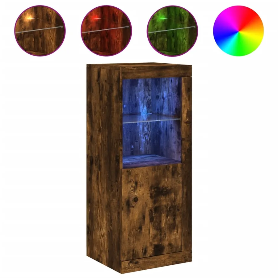 Buffet avec lumières LED chêne fumé 41x37x100 cm - 2