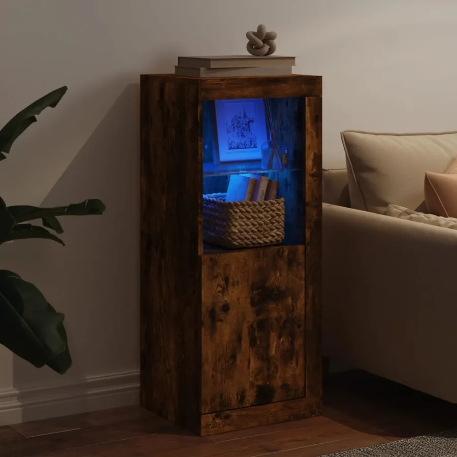 Buffet avec lumières LED chêne fumé 41x37x100 cm - 4