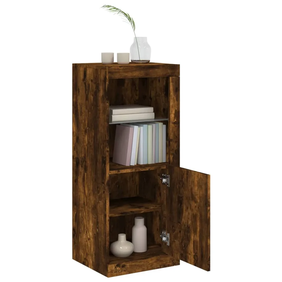 Buffet avec lumières LED chêne fumé 41x37x100 cm - 5