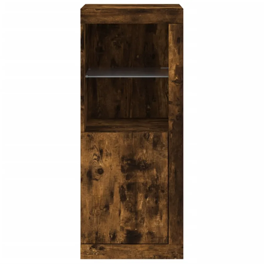 Buffet avec lumières LED chêne fumé 41x37x100 cm - 6