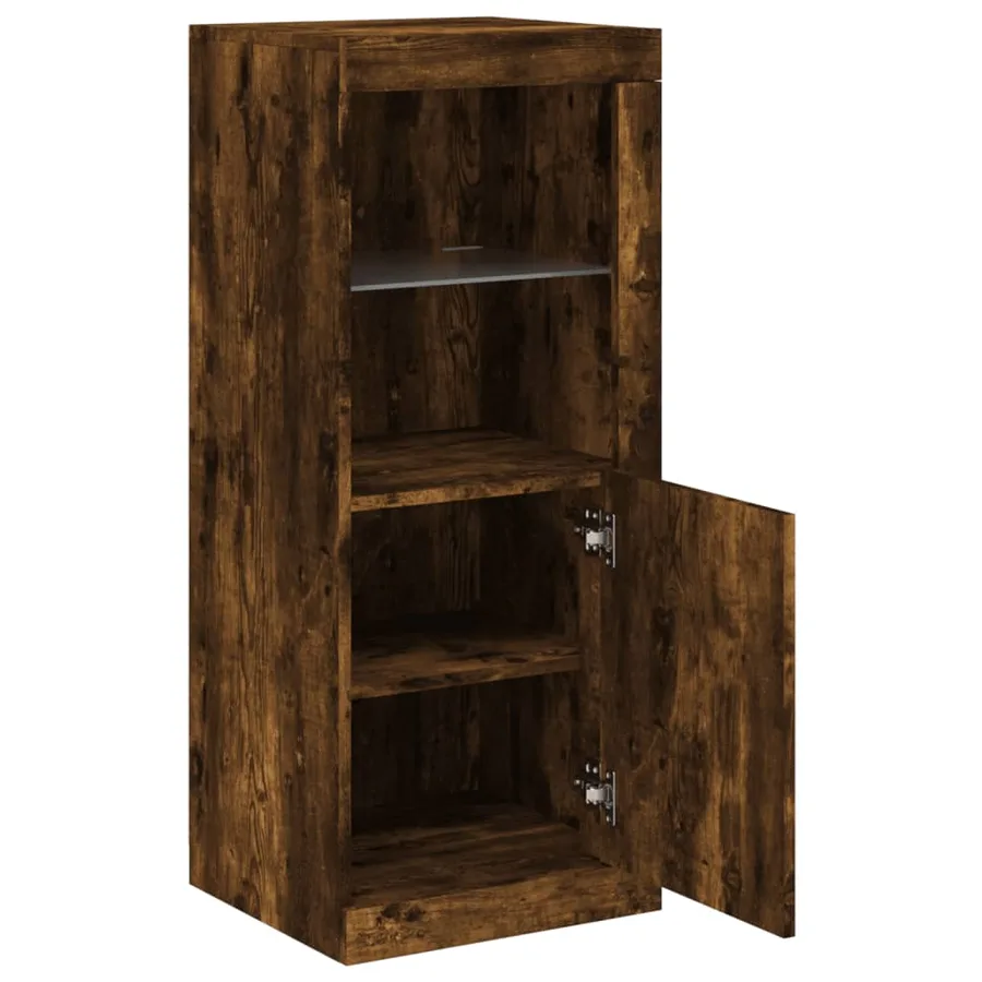 Buffet avec lumières LED chêne fumé 41x37x100 cm - 7