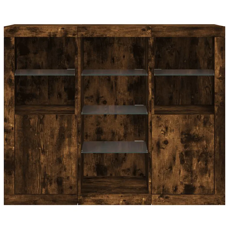 Buffets avec lumières LED 3 pcs chêne fumé bois d'ingénierie - 6