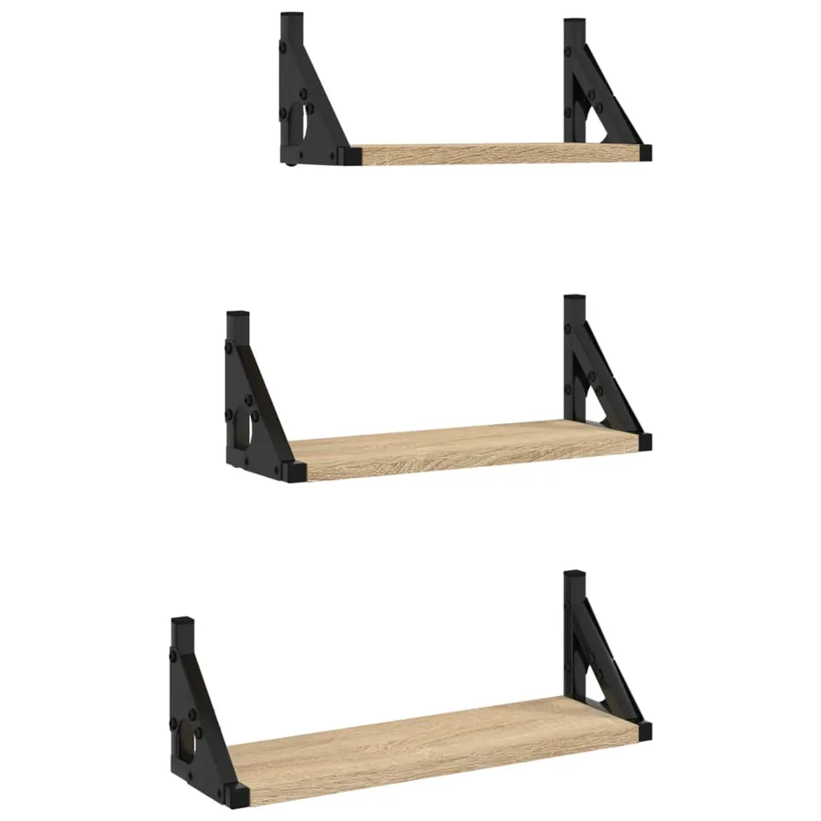 Ensemble d'étagères murales 3pcs chêne sonoma bois d'ingénierie - 2
