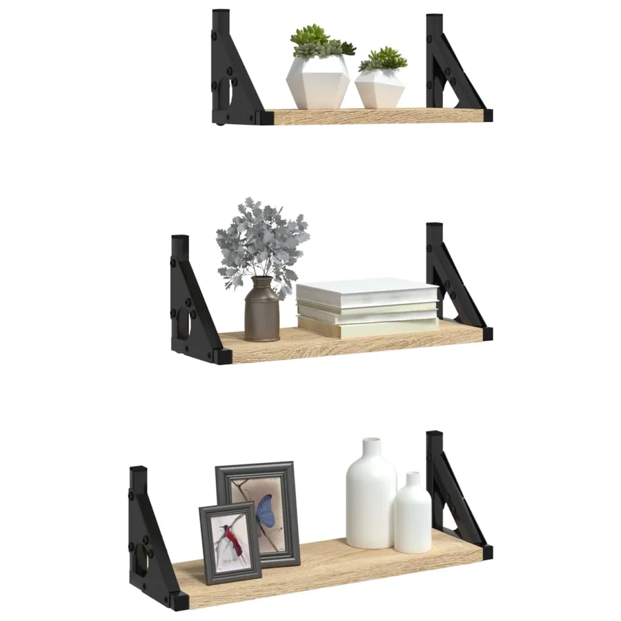 Ensemble d'étagères murales 3pcs chêne sonoma bois d'ingénierie - 3