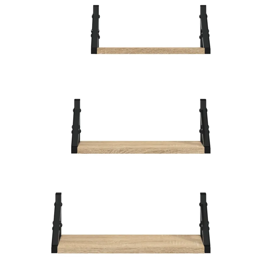 Ensemble d'étagères murales 3pcs chêne sonoma bois d'ingénierie - 4