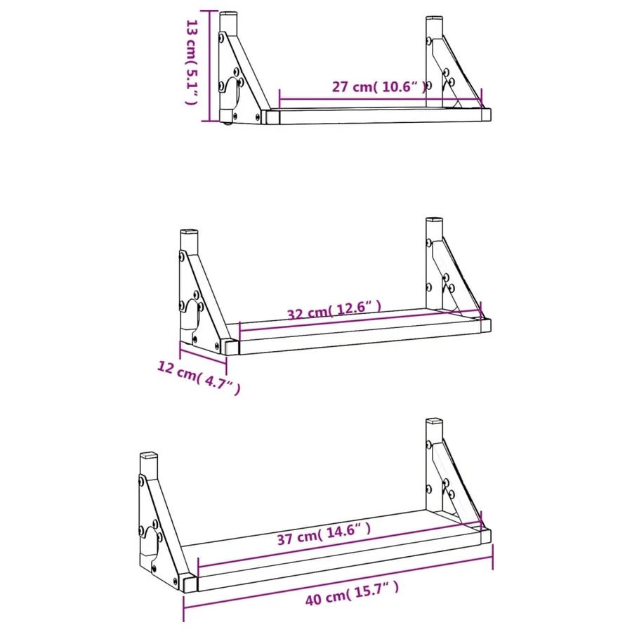 Ensemble d'étagères murales 3pcs chêne sonoma bois d'ingénierie - 9