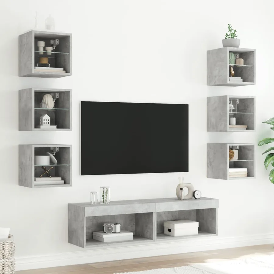 Unités murales TV avec LED 8 pcs gris béton bois d'ingénierie - 3