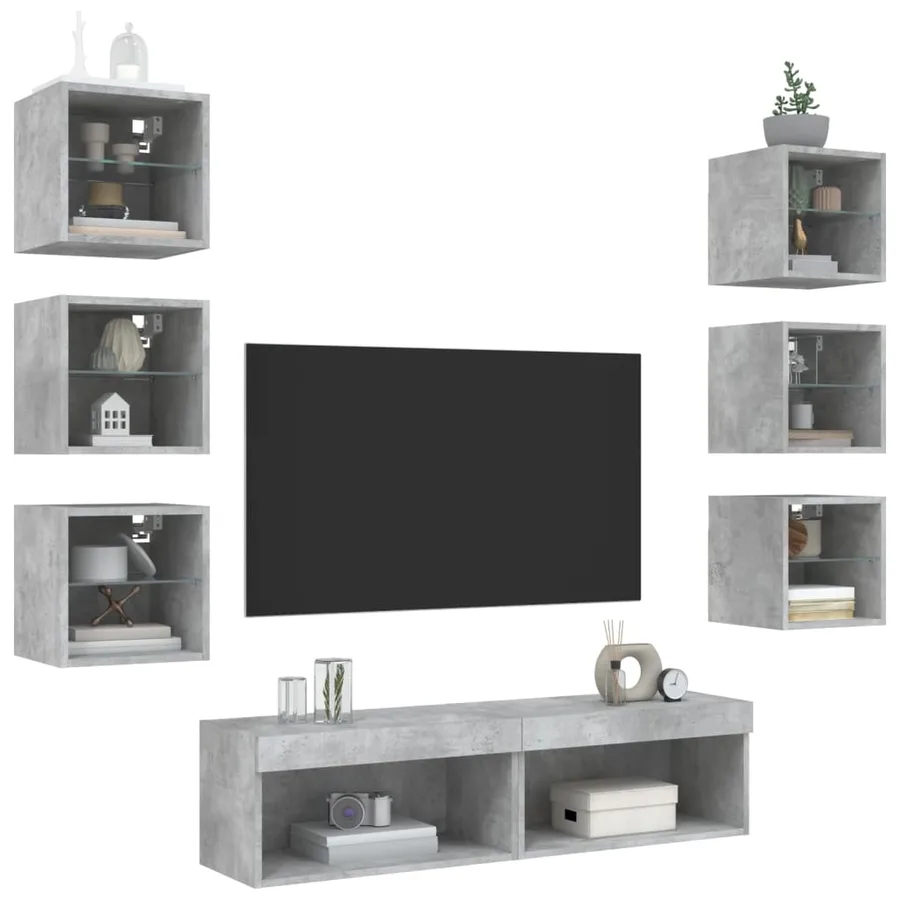 Unités murales TV avec LED 8 pcs gris béton bois d'ingénierie - 4