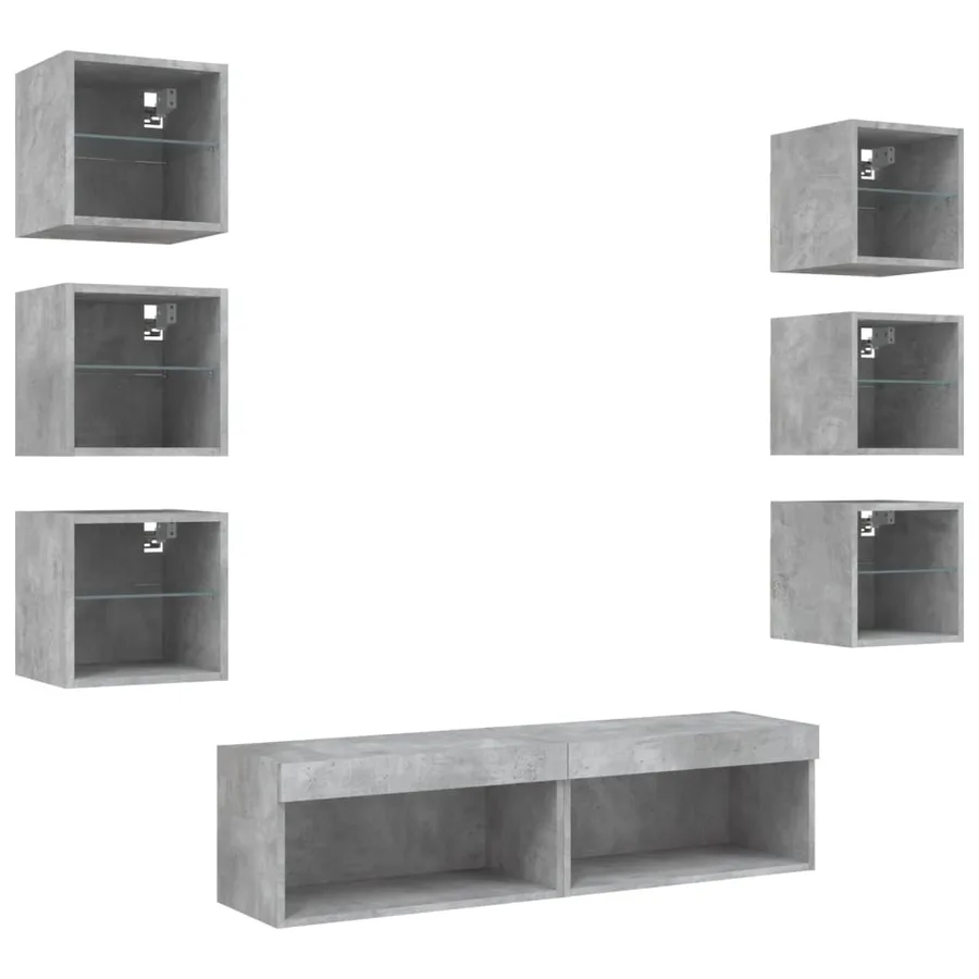 Unités murales TV avec LED 8 pcs gris béton bois d'ingénierie - 5