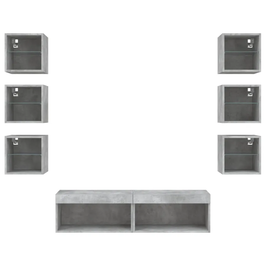 Unités murales TV avec LED 8 pcs gris béton bois d'ingénierie - 6