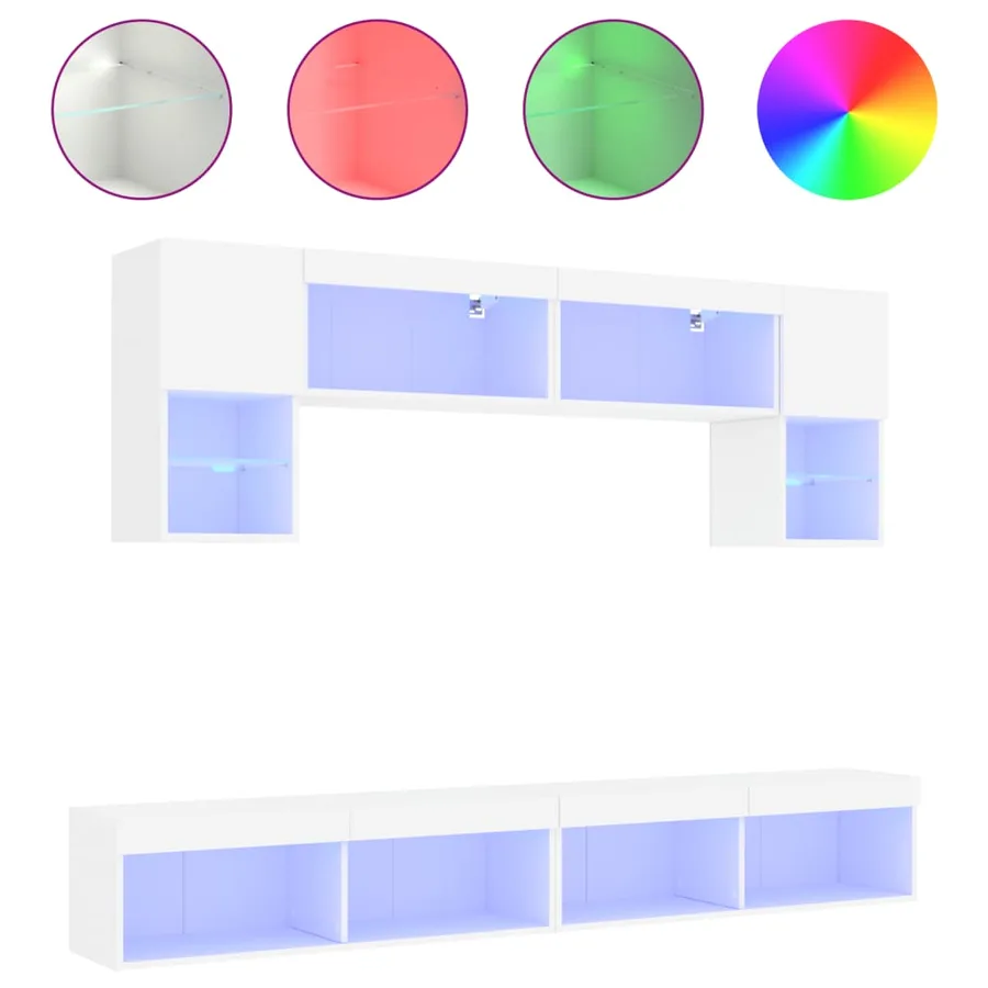 Unités murales TV avec LED 6 pcs blanc bois d'ingénierie - 2