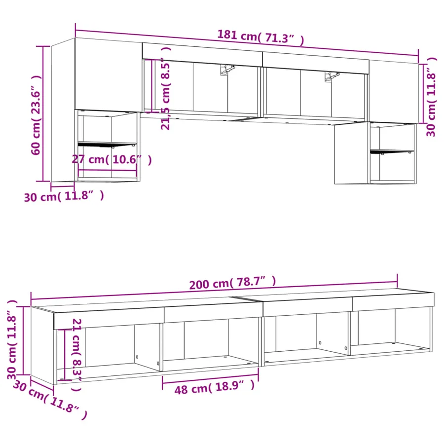 Unités murales TV avec LED 6 pcs blanc bois d'ingénierie - 20