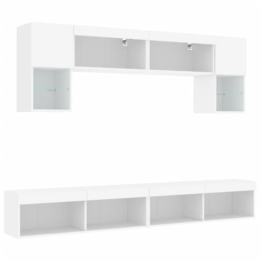 Unités murales TV avec LED 6 pcs blanc bois d'ingénierie - 3